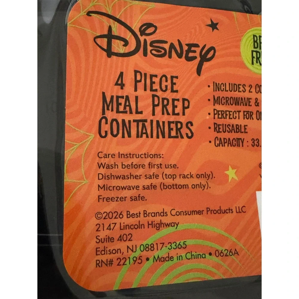 Disney Mickey Mouse Ghost Halloween 4 Piece Meal Prep Containers Set 33.8oz